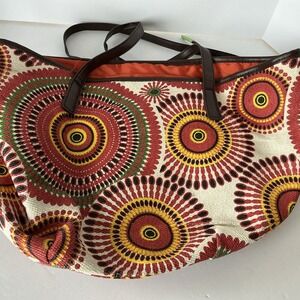 Neiman Marcus Large Tote Bag Boho Canvas Medallion Print Shoulder